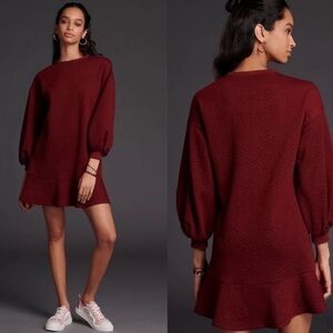 Anthropologie Mare Mare Odila Textured Bordeaux Tunic Dress in Wine Sz S